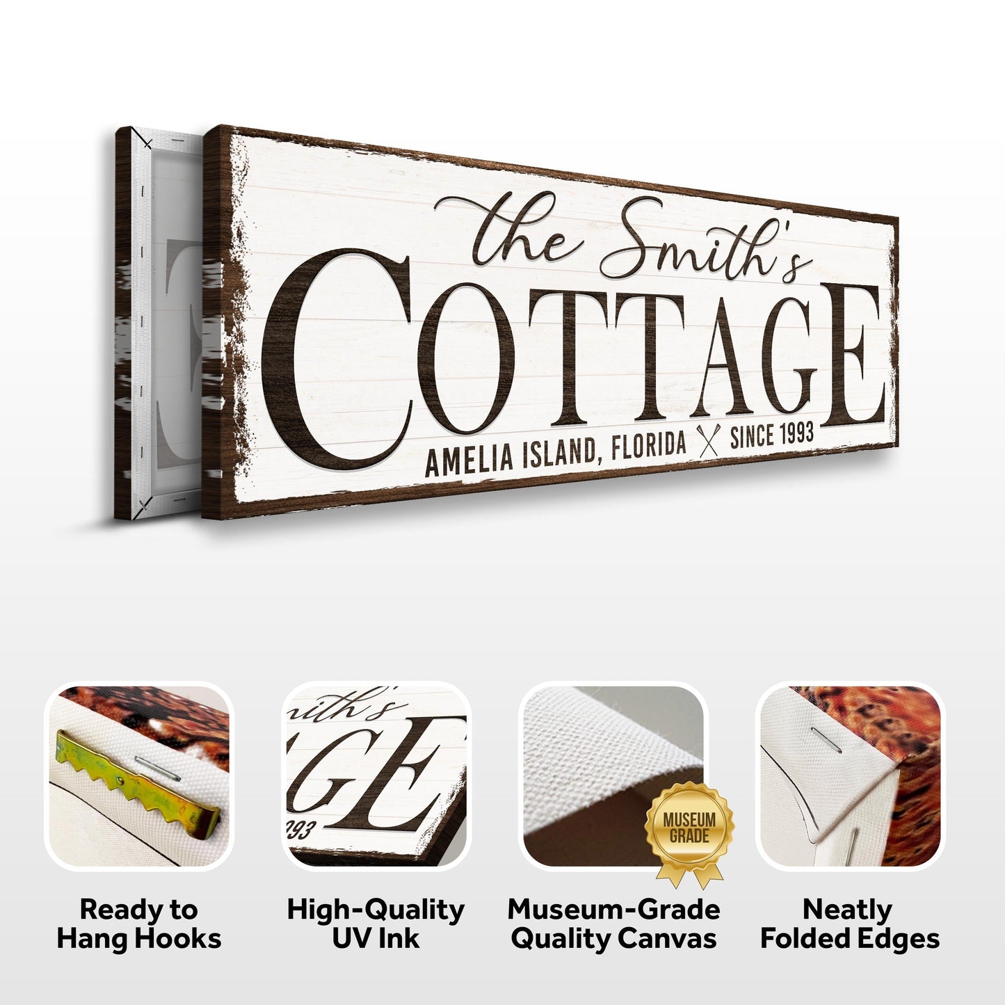 Cottage Beach House Sign II canvas wall art by Tailored Canvases with distressed wood planks on Tampa Home & Garden Store
