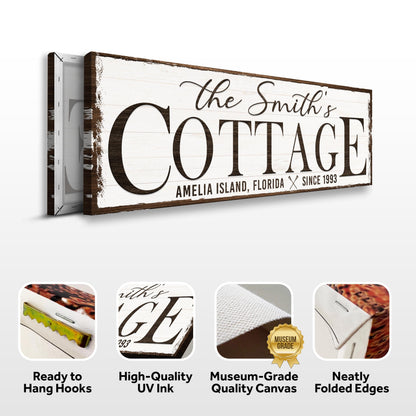 Cottage Beach House Sign II canvas wall art by Tailored Canvases with distressed wood planks on Tampa Home & Garden Store