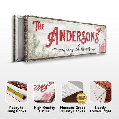 Christmas Family Name Sign V canvas by Tailored Canvases rustic wood with red surname on Tampa Home & Garden Store