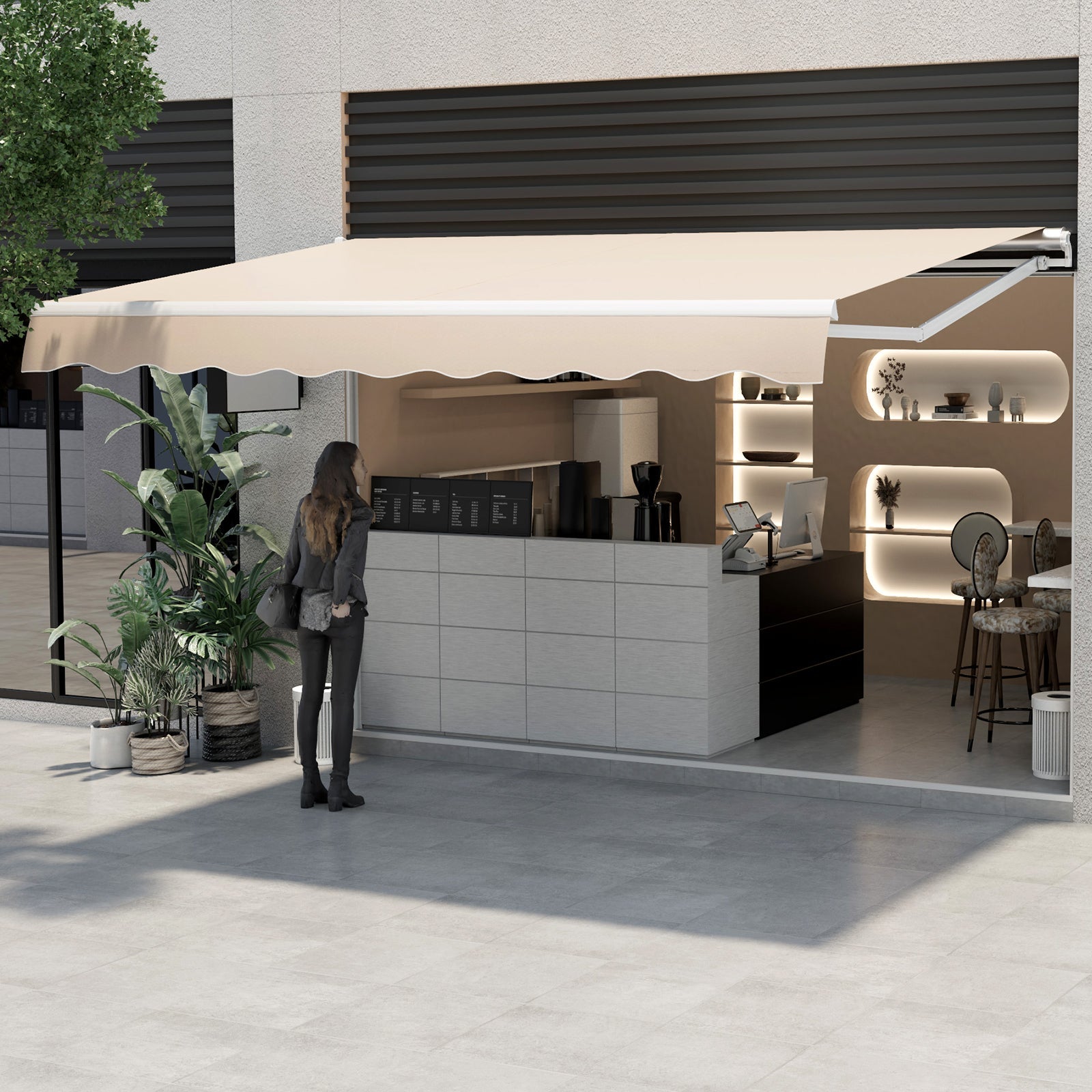 13 × 8 Feet Retractable Patio Awning Aluminum Deck Sunshade-Beige - Tampa Home & Garden Store