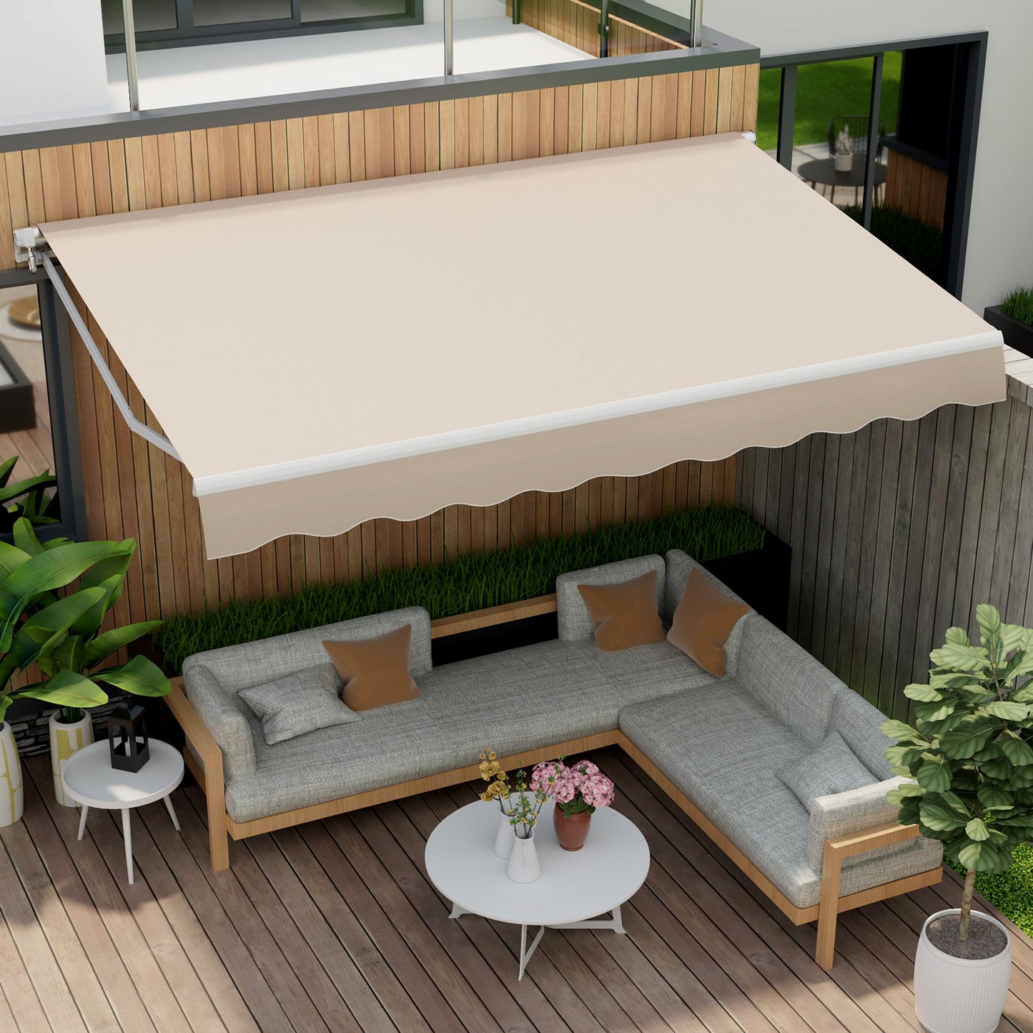 13 × 8 Feet Retractable Patio Awning Aluminum Deck Sunshade-Beige - Tampa Home & Garden Store