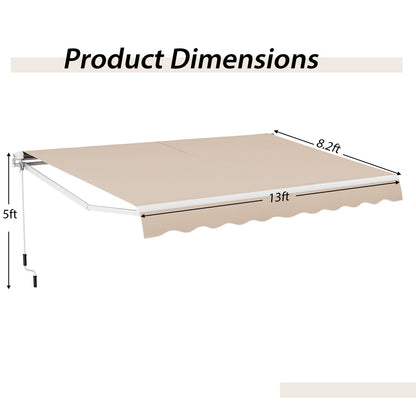 13 × 8 Feet Retractable Patio Awning Aluminum Deck Sunshade-Beige - Tampa Home & Garden Store