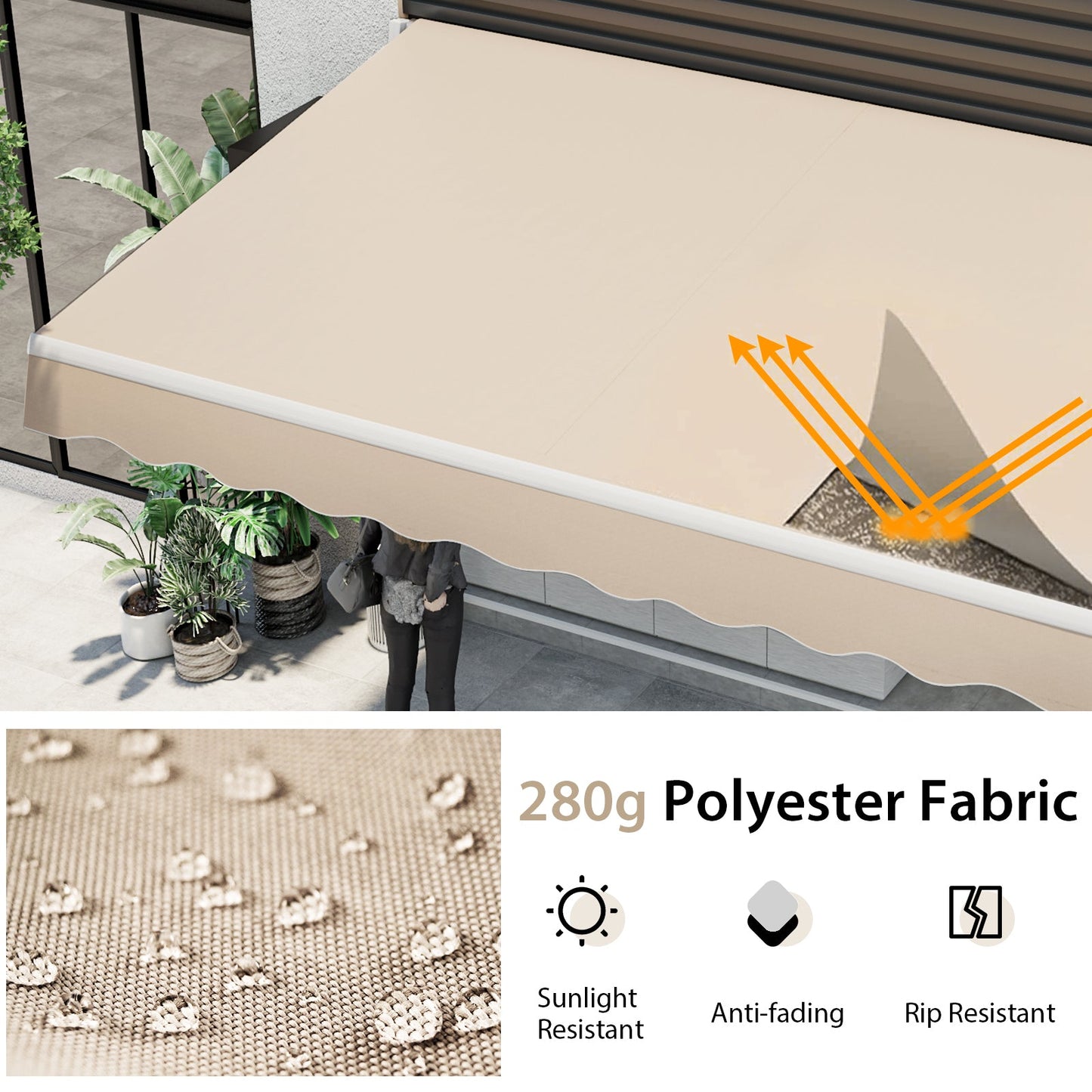 13 × 8 Feet Retractable Patio Awning Aluminum Deck Sunshade-Beige - Tampa Home & Garden Store