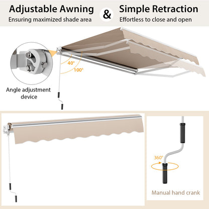 13 × 8 Feet Retractable Patio Awning Aluminum Deck Sunshade-Beige - Tampa Home & Garden Store