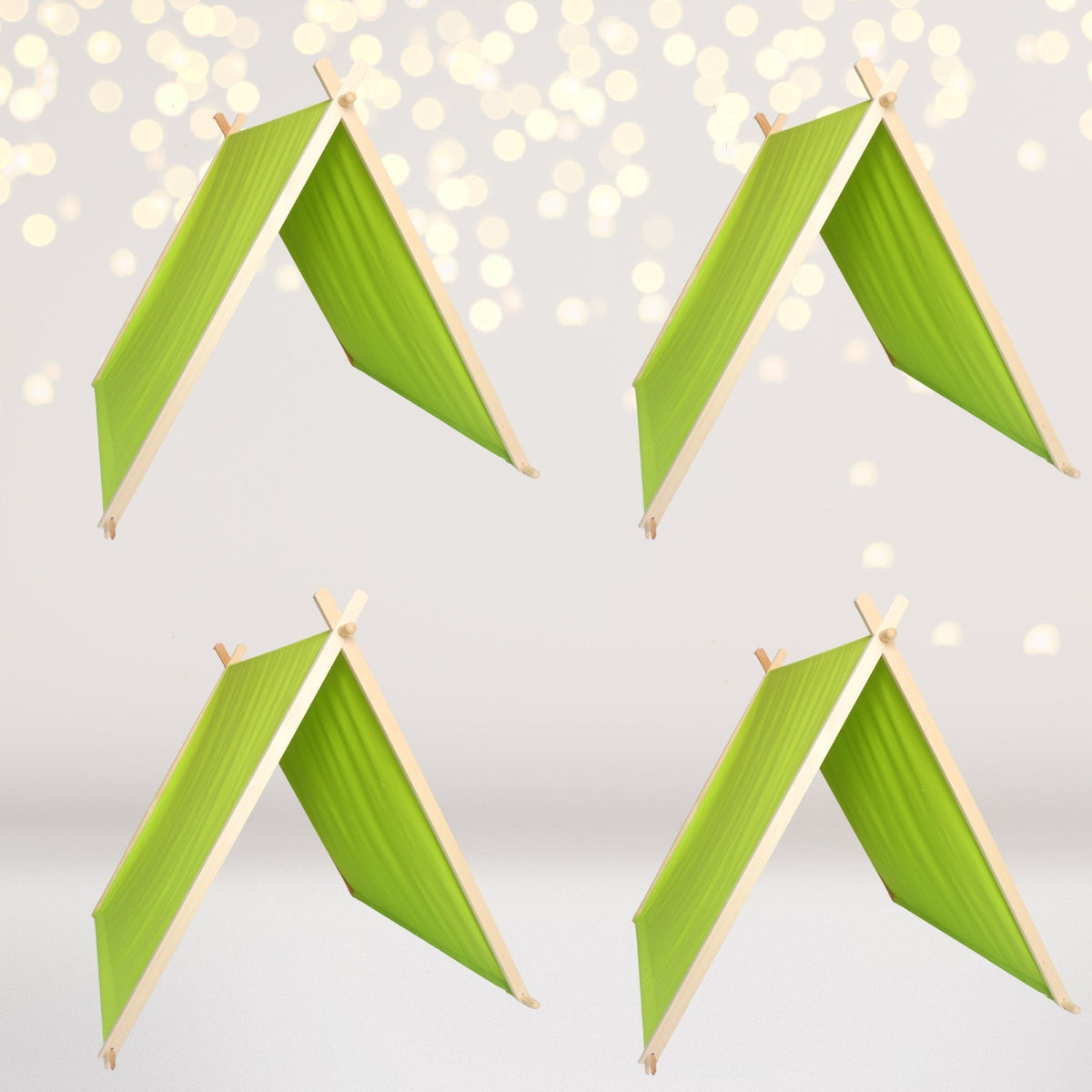 Kids A-Frame Sleepover Tents with Lights, green fabric, 4-pack on Tampa Home & Garden Store