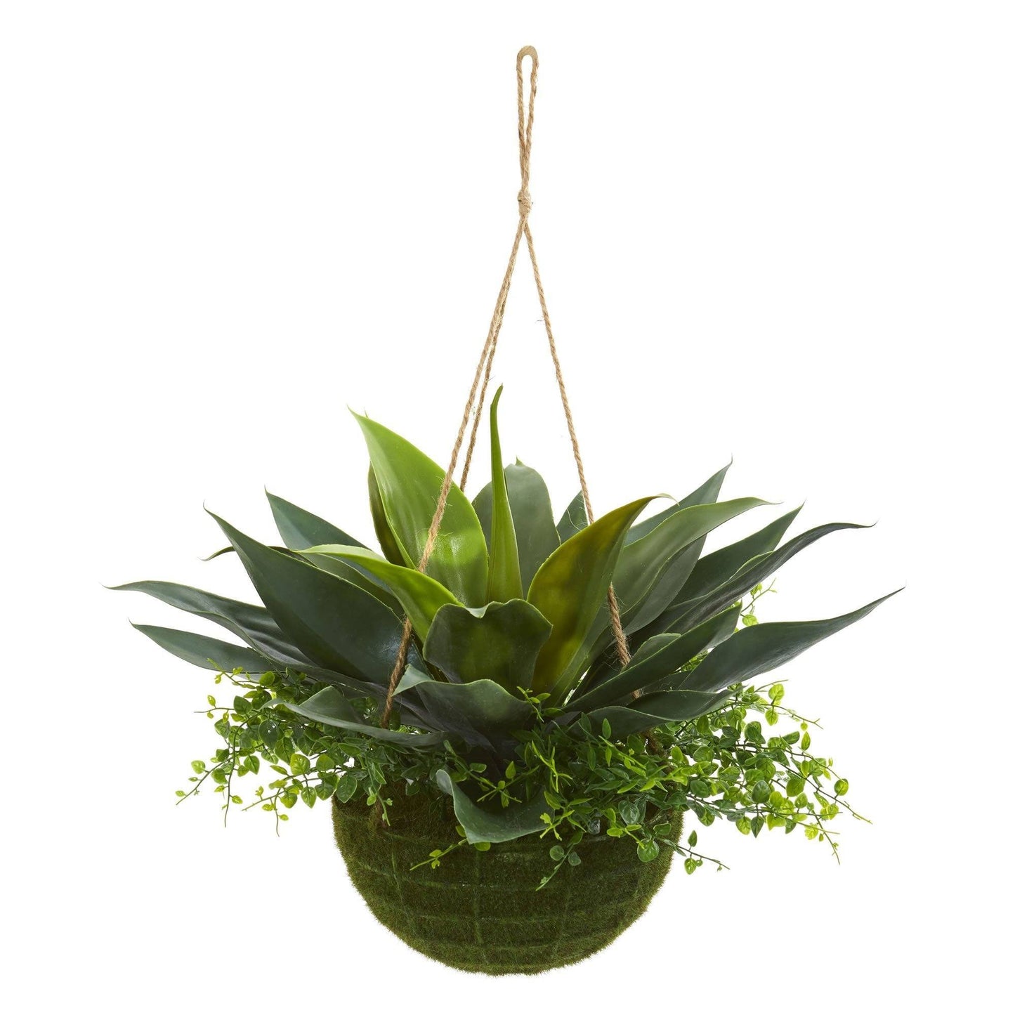 13" Agave and Maiden Hair Artificial Plant in Hanging Basket (Indoor + Outdoor)" - Tampa Home & Garden Store