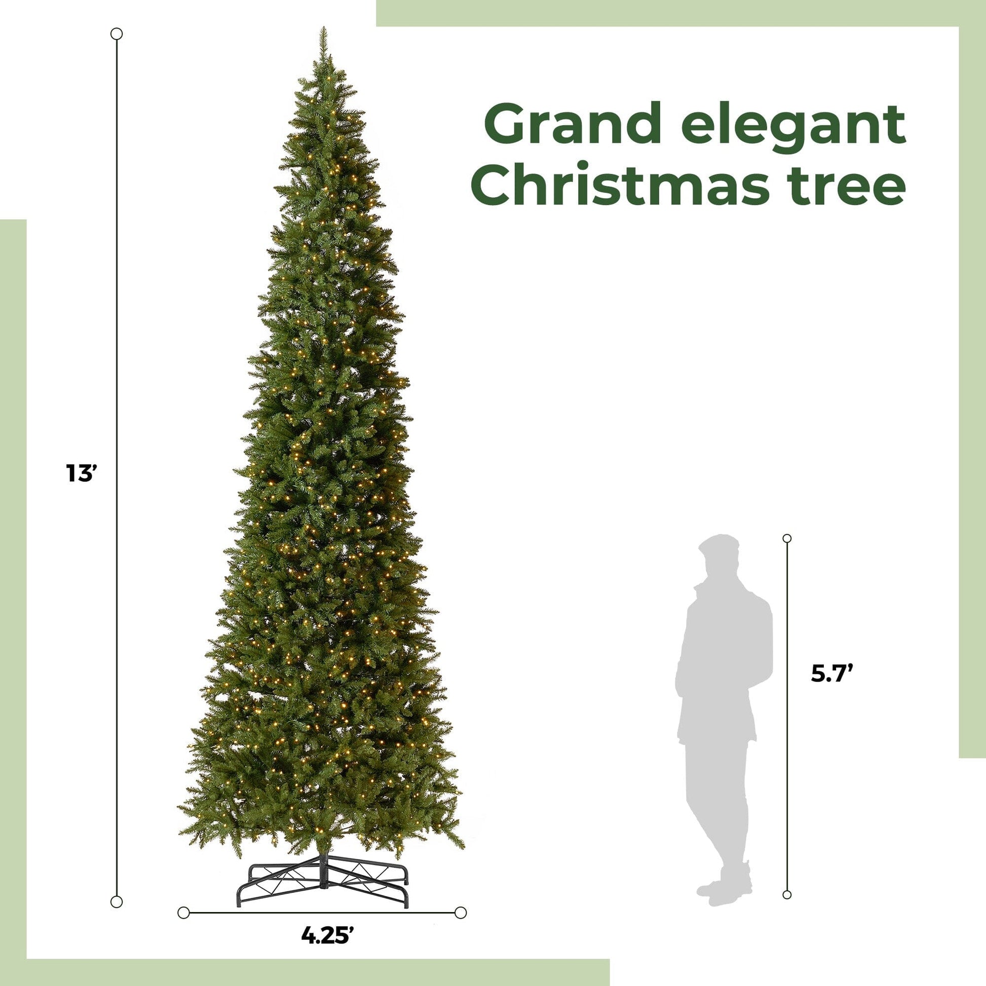 13’ Artificial Slim Green Mountain Pine Christmas Tree with 1360 Warm White LED Lights and 3924 Bendable Branches - Tampa Home & Garden Store
