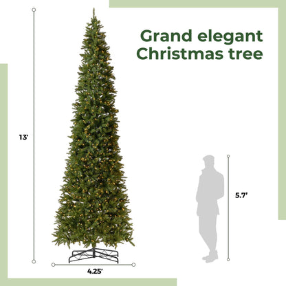 13’ Artificial Slim Green Mountain Pine Christmas Tree with 1360 Warm White LED Lights and 3924 Bendable Branches - Tampa Home & Garden Store