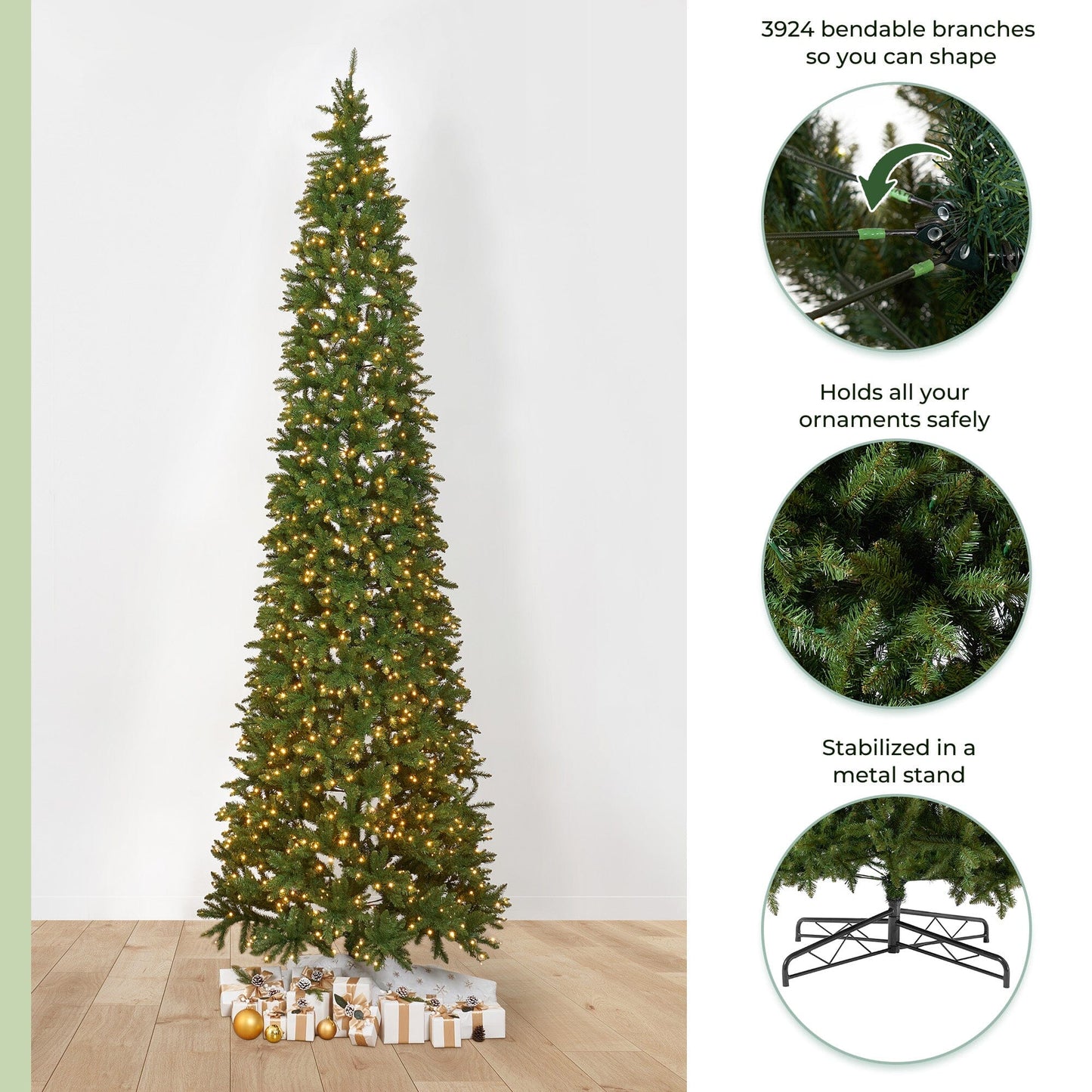13’ Artificial Slim Green Mountain Pine Christmas Tree with 1360 Warm White LED Lights and 3924 Bendable Branches - Tampa Home & Garden Store