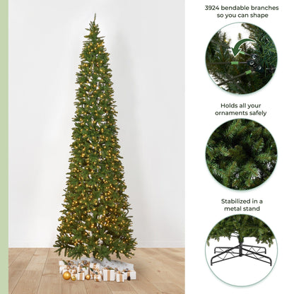 13’ Artificial Slim Green Mountain Pine Christmas Tree with 1360 Warm White LED Lights and 3924 Bendable Branches - Tampa Home & Garden Store