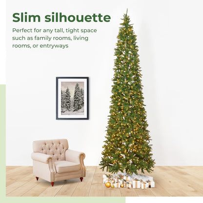 13’ Artificial Slim Green Mountain Pine Christmas Tree with 1360 Warm White LED Lights and 3924 Bendable Branches - Tampa Home & Garden Store