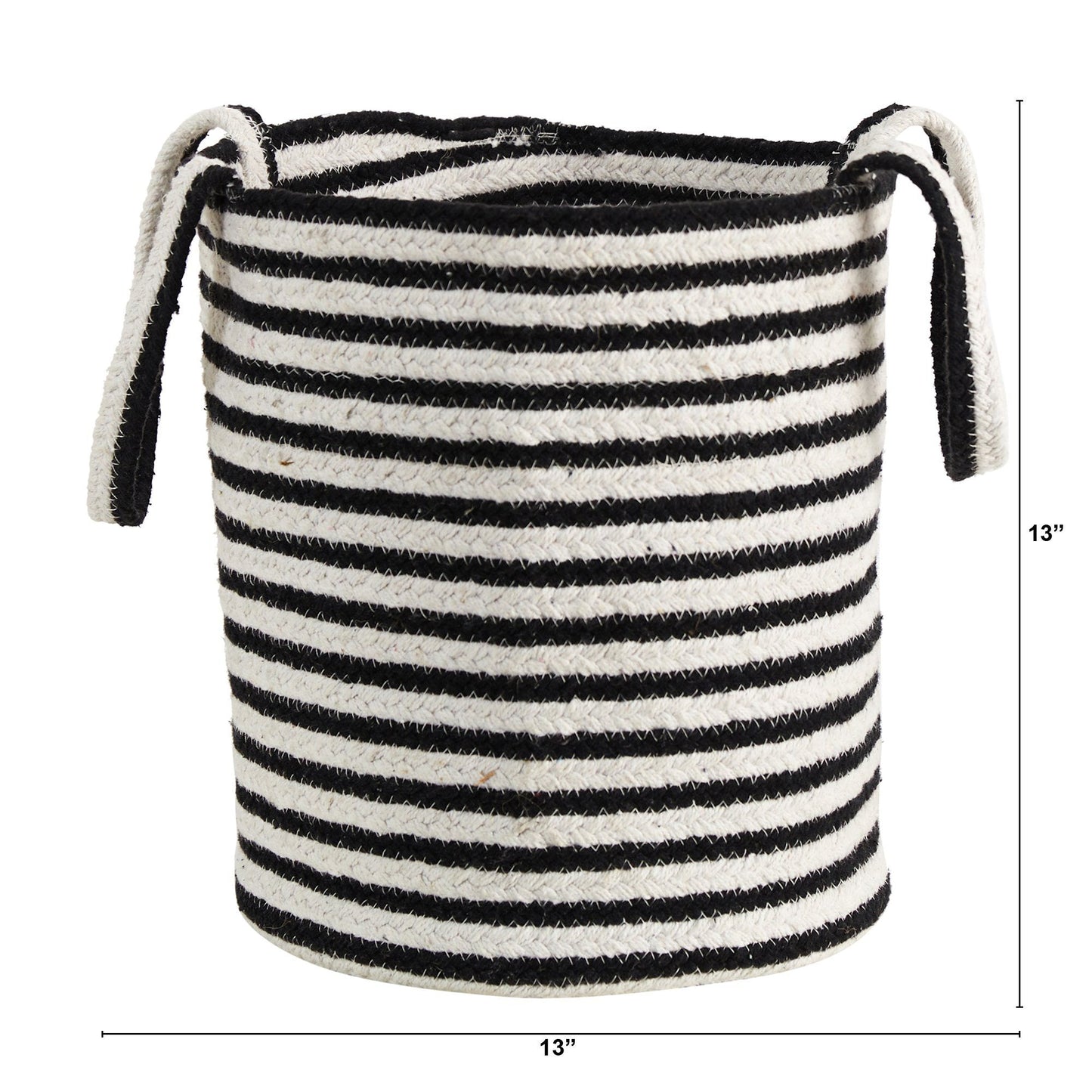 13” Boho Chic Basket Natural Cotton, Handwoven Black and White Stripe with Handles - Tampa Home & Garden Store