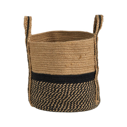 13" Boho Chic Basket Natural Jute Basket Planter, Black Bottom Natural Top with Handles" - Tampa Home & Garden Store