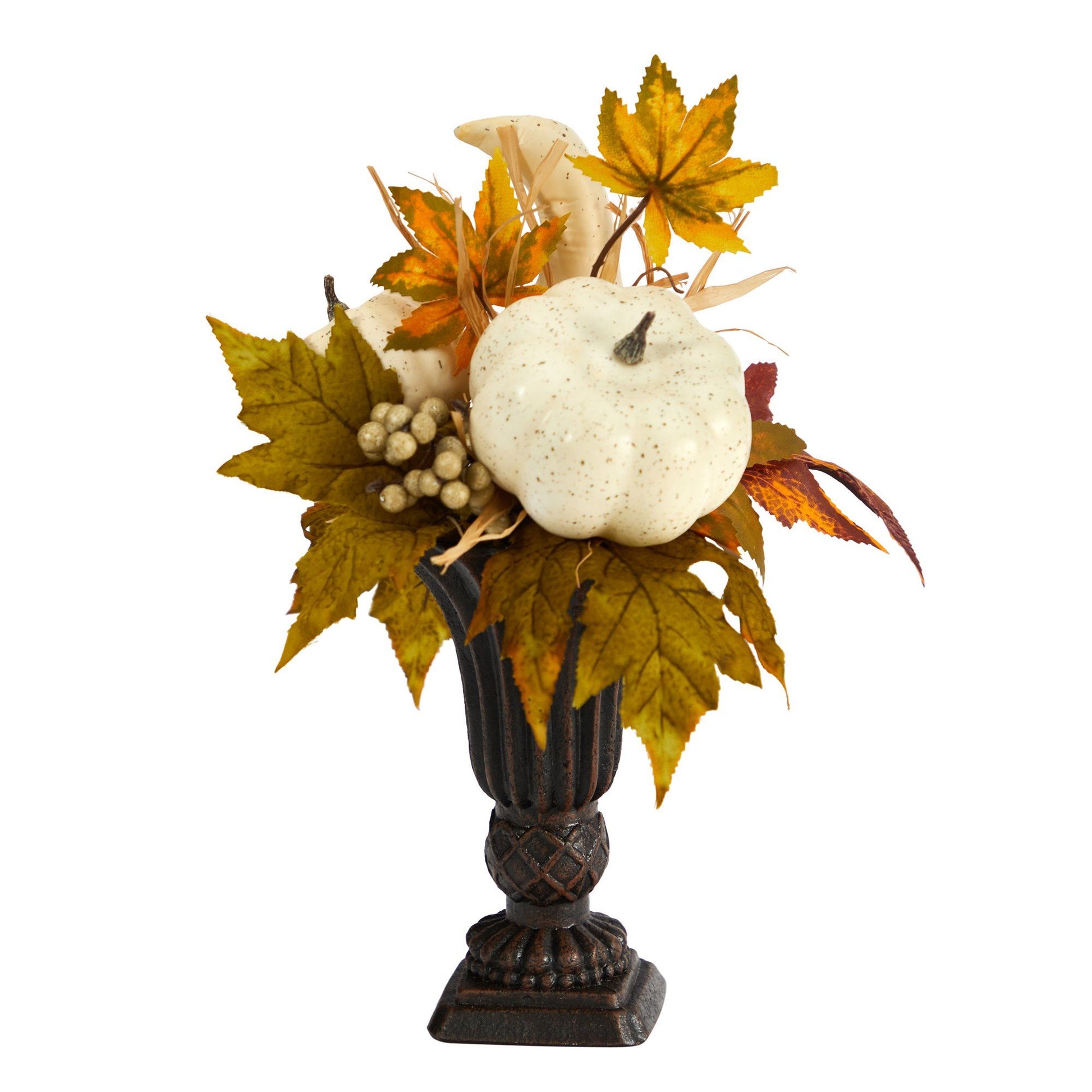 13” Fall Pumpkin and Berries Artificial Autumn Arrangement in Decorative Urn - Tampa Home & Garden Store