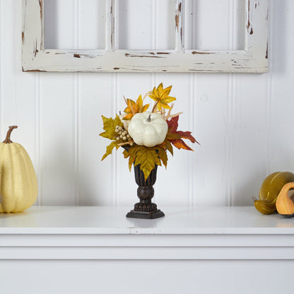 13” Fall Pumpkin and Berries Artificial Autumn Arrangement in Decorative Urn - Tampa Home & Garden Store