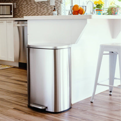 13 Gallon Brushed Stainless Steel Kitchen Trash Can with Step Open Lid - Tampa Home & Garden Store