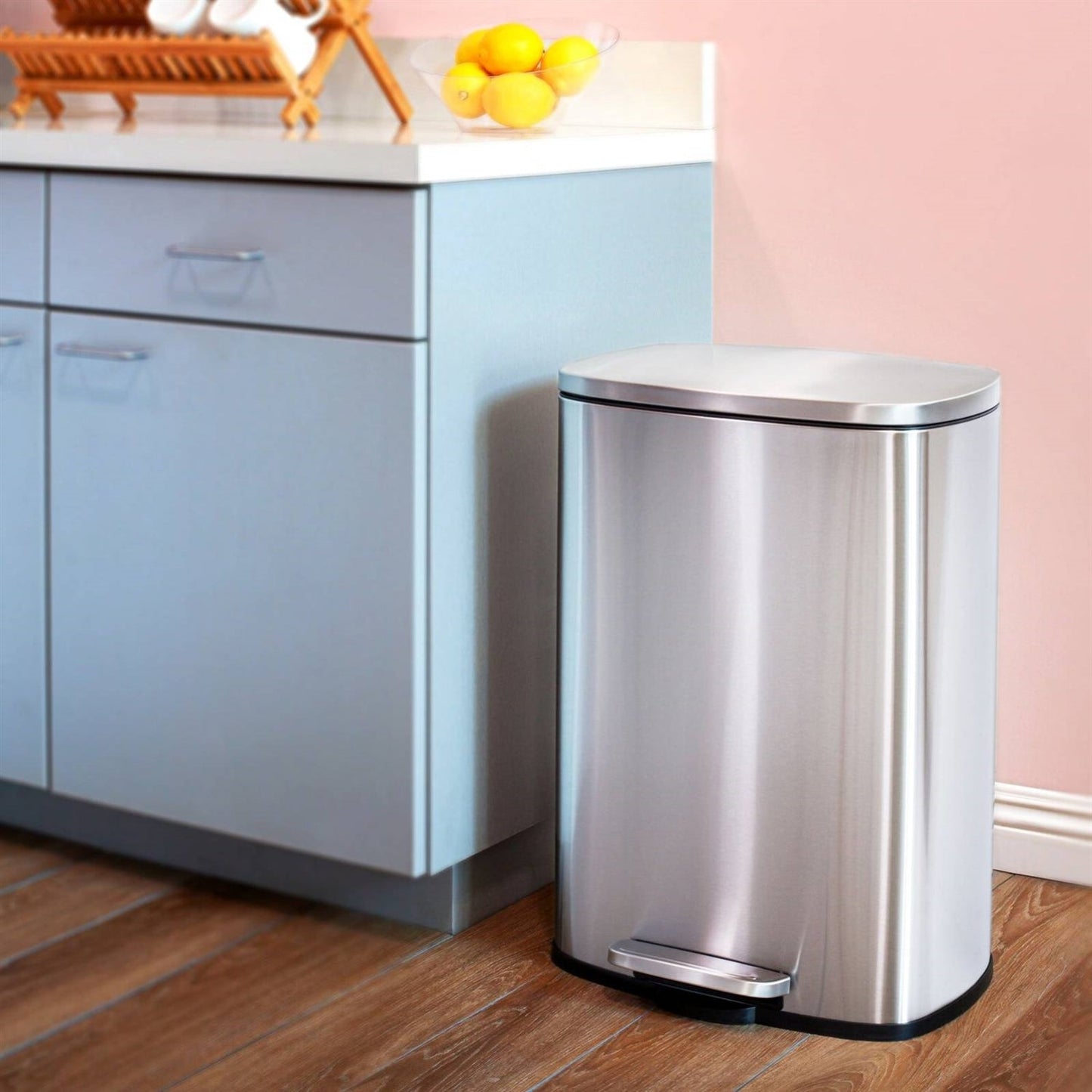 13 Gallon Brushed Stainless Steel Kitchen Trash Can with Step Open Lid - Tampa Home & Garden Store
