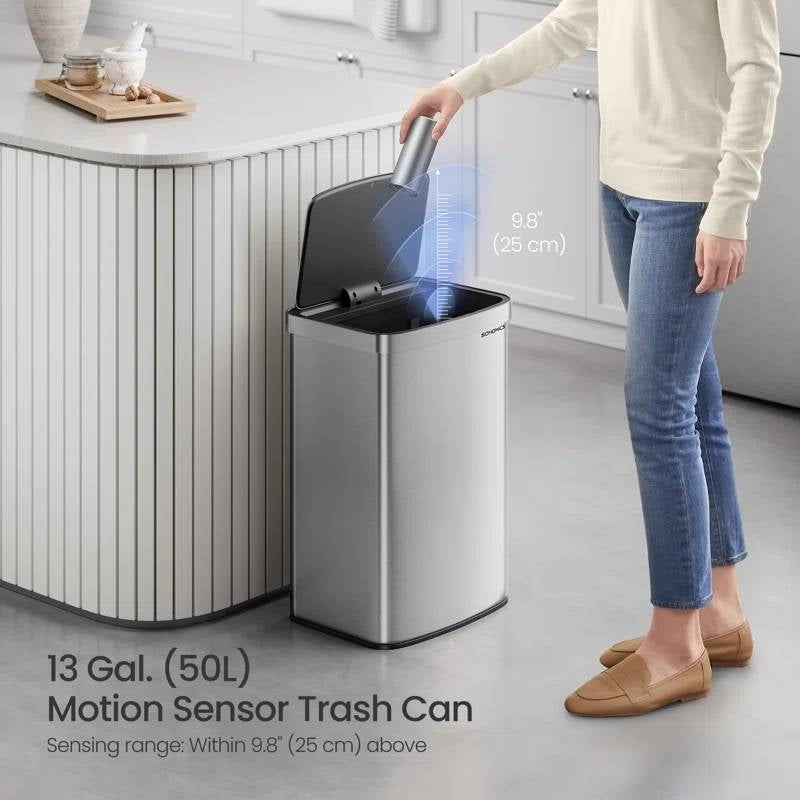 13-Gallon Stainless Steel Kitchen Trash Can with Hand Wave Motion Sensor Lid - Tampa Home & Garden Store