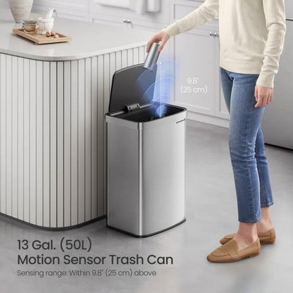 13-Gallon Stainless Steel Kitchen Trash Can with Hand Wave Motion Sensor Lid - Tampa Home & Garden Store