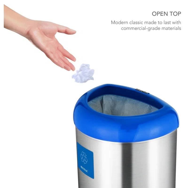 13-Gallon Stainless Steel Recycle Bin with Blue Open Top - Tampa Home & Garden Store