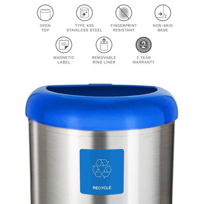 13-Gallon Stainless Steel Recycle Bin with Blue Open Top - Tampa Home & Garden Store