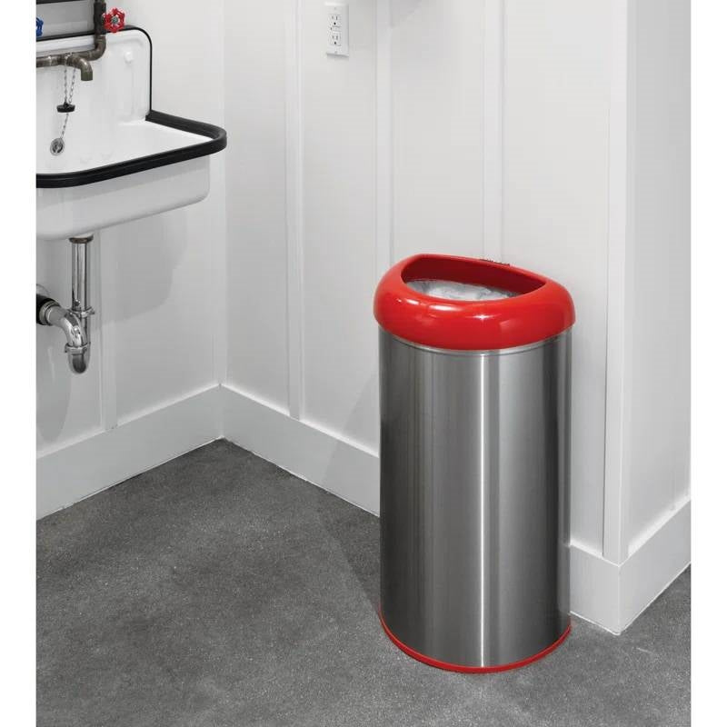 13-Gallon Stainless Steel Trash Can with Red Open Top - Tampa Home & Garden Store