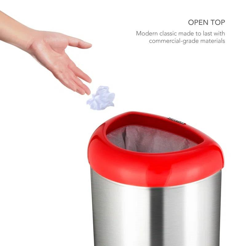 13-Gallon Stainless Steel Trash Can with Red Open Top - Tampa Home & Garden Store