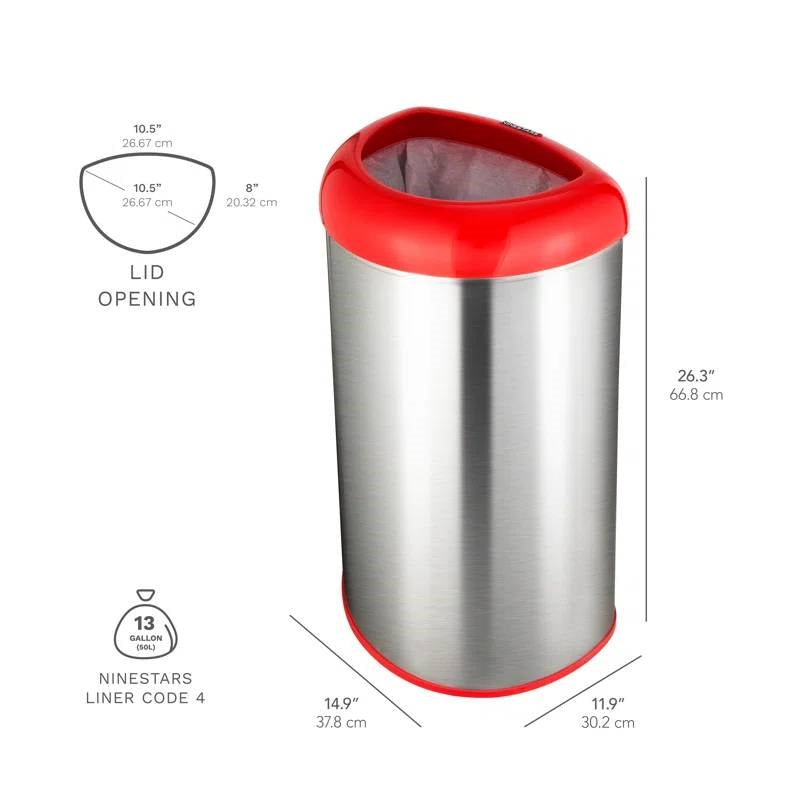 13-Gallon Stainless Steel Trash Can with Red Open Top - Tampa Home & Garden Store