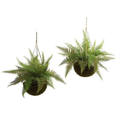 13" Leather Fern Hanging Basket w/ Moss - Set of 2 + (Indoor/Outdoor) - Tampa Home & Garden Store
