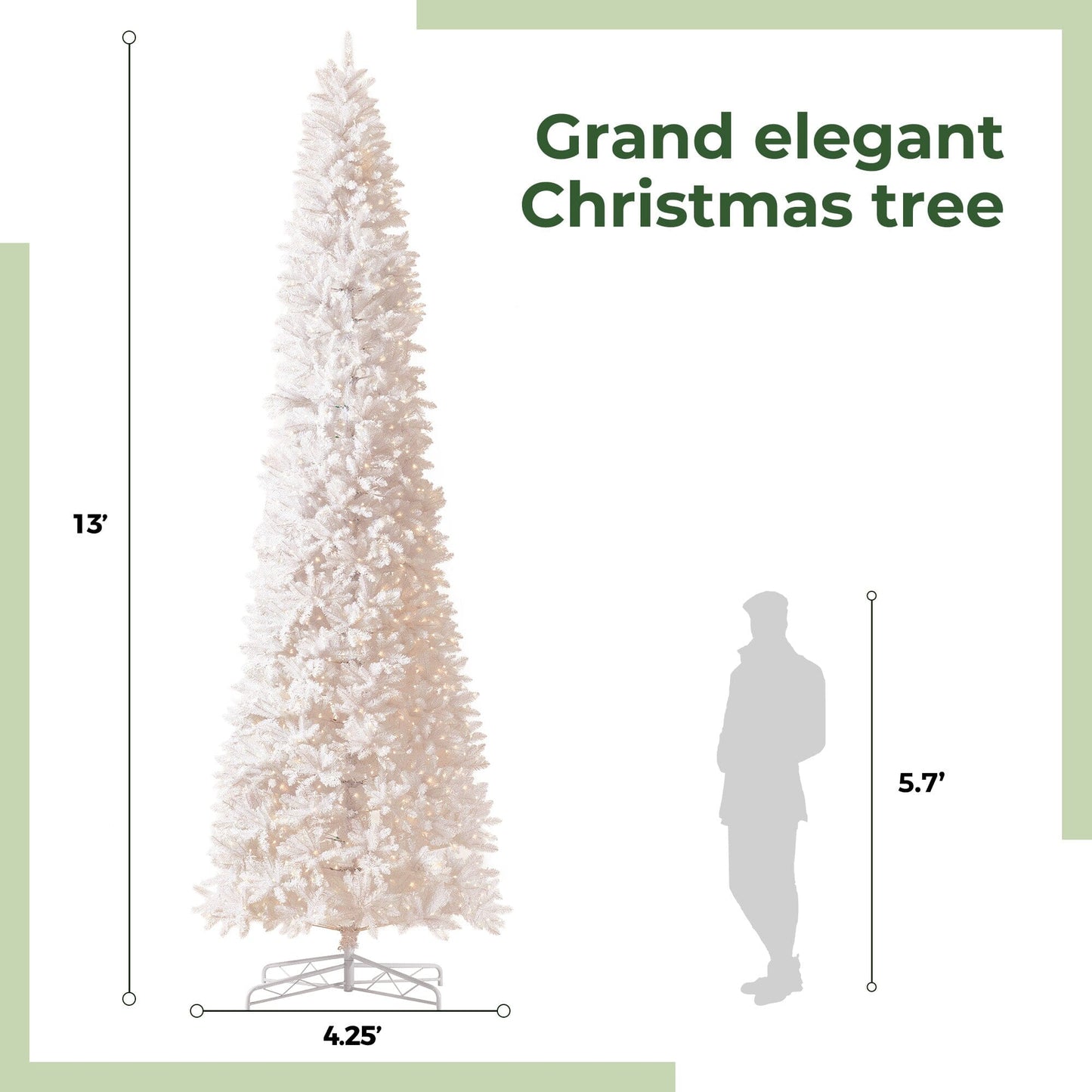 13’ Slim White Artificial Christmas Tree with 1350 Warm White LED Lights and 3924 Bendable Branches - Tampa Home & Garden Store