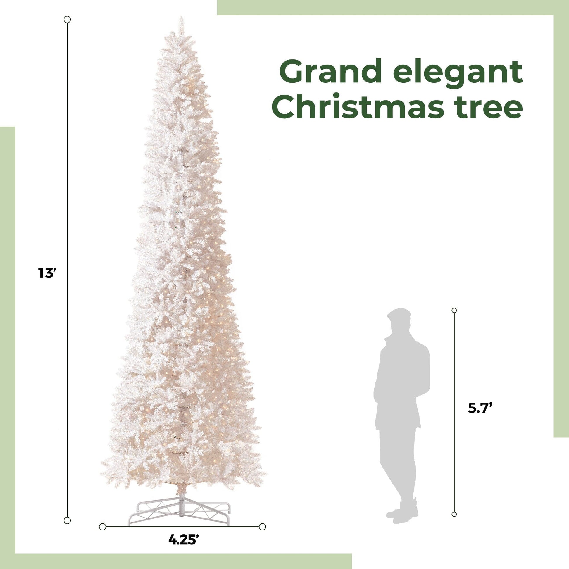 13’ Slim White Artificial Christmas Tree with 1350 Warm White LED Lights and 3924 Bendable Branches - Tampa Home & Garden Store