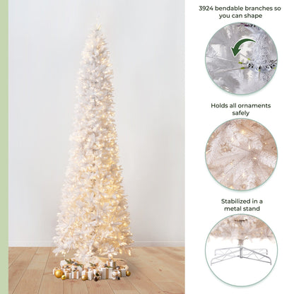 13’ Slim White Artificial Christmas Tree with 1350 Warm White LED Lights and 3924 Bendable Branches - Tampa Home & Garden Store