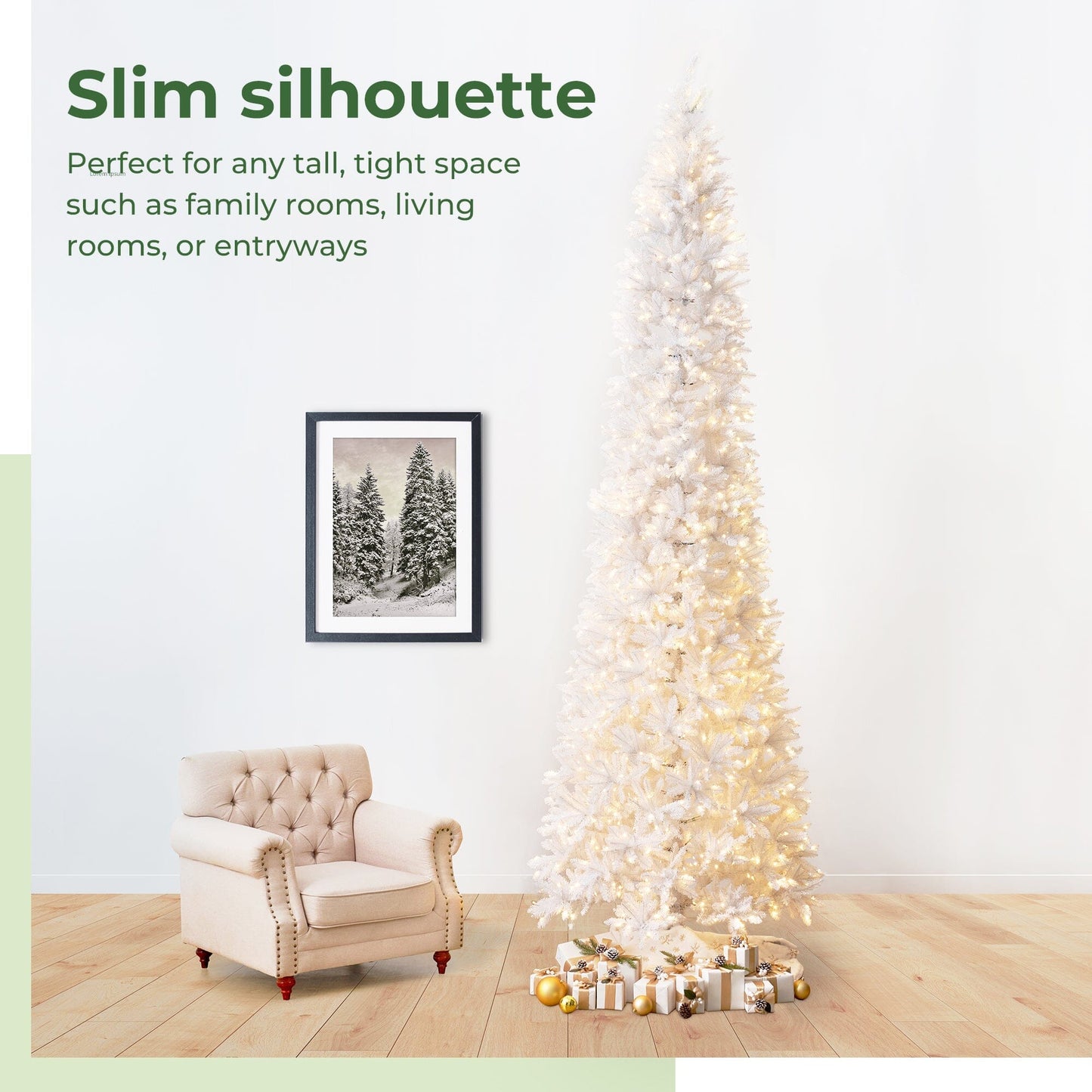 13’ Slim White Artificial Christmas Tree with 1350 Warm White LED Lights and 3924 Bendable Branches - Tampa Home & Garden Store