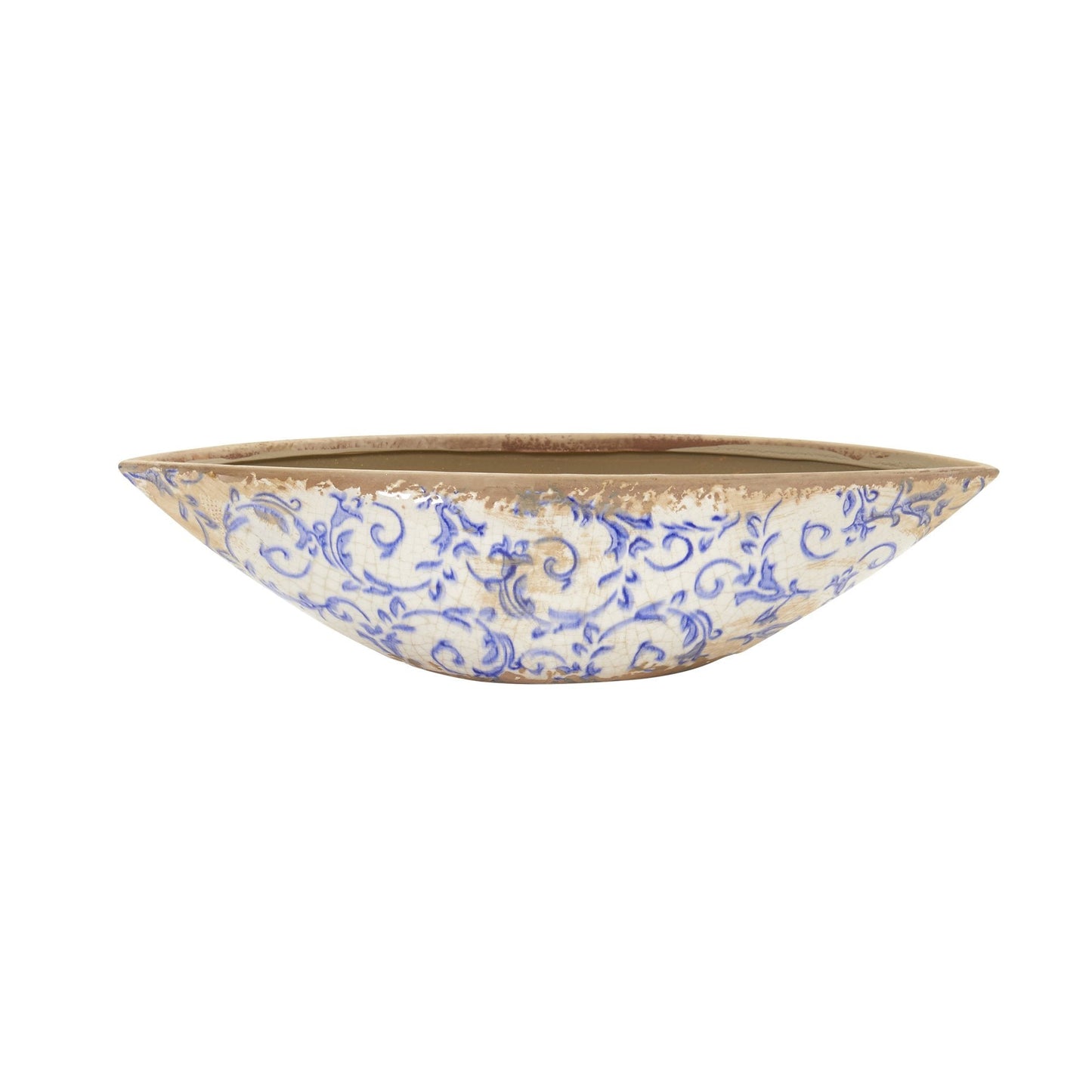 13” Tuscan Ceramic Blue Scroll Decorative Bowl - Tampa Home & Garden Store