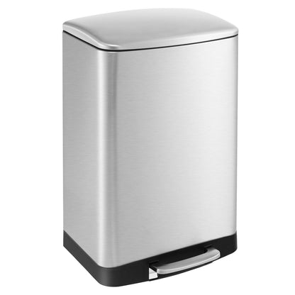 Cubo de basura de acero inoxidable de 13.2 galones con dispositivo de bloqueo - Plateado