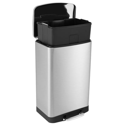 Cubo de basura de acero inoxidable de 13.2 galones con dispositivo de bloqueo - Plateado