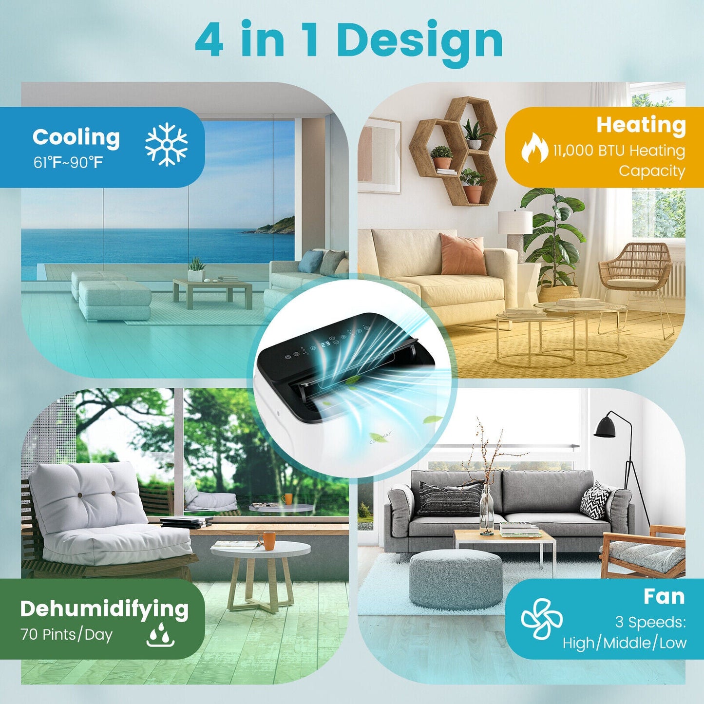 Aire acondicionado portátil 4 en 1 de 13000 BTU con control por aplicación y voz - Blanco