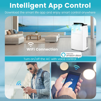 Aire acondicionado portátil 4 en 1 de 13000 BTU con control por aplicación y voz - Blanco