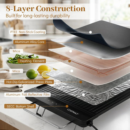 1300W Indoor Electric Grill with Removable Panel