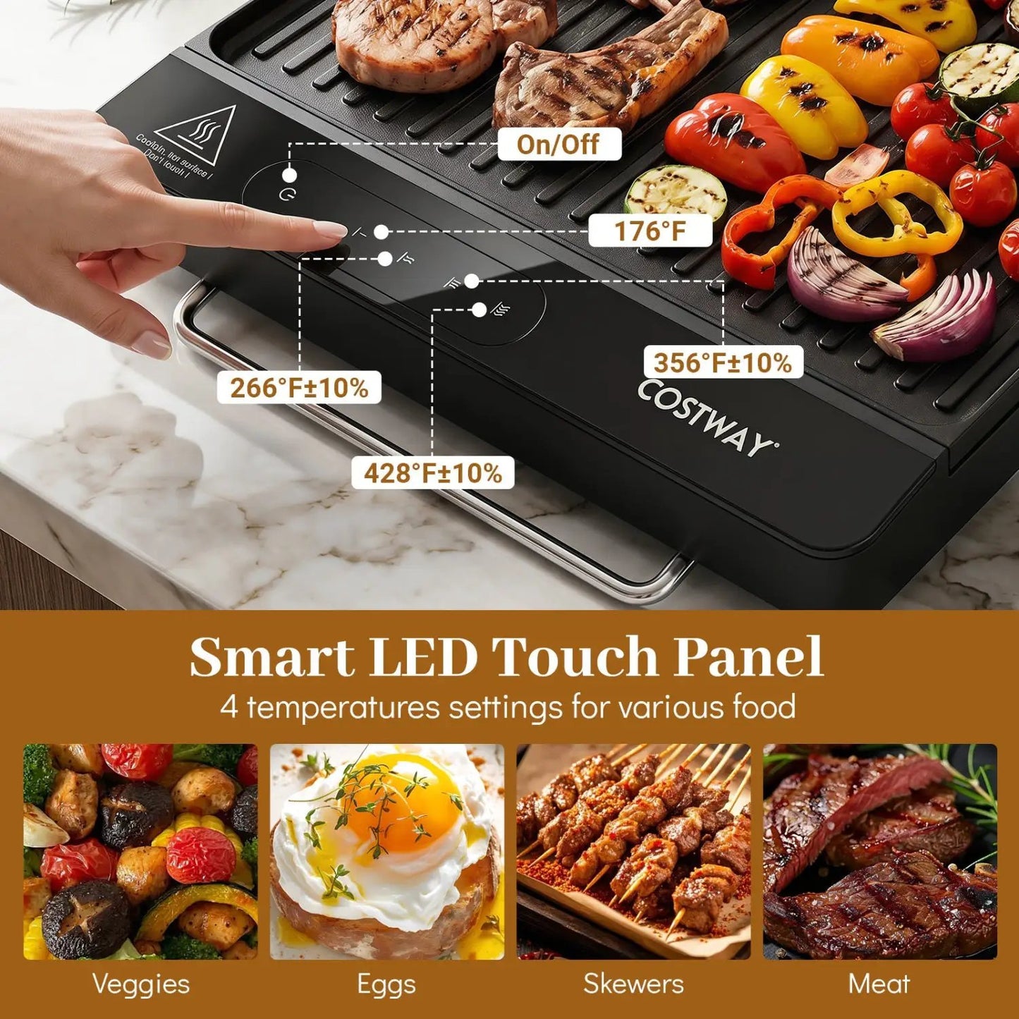 1300W Indoor Electric Grill with Removable Panel