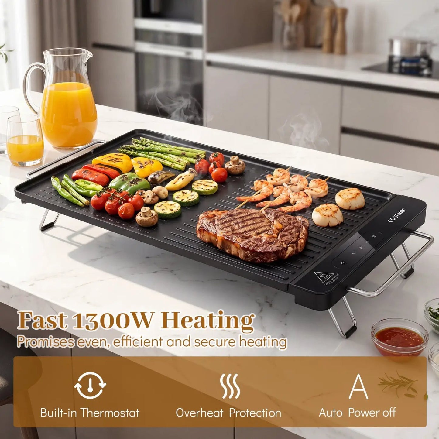 1300W Indoor Electric Grill with Removable Panel