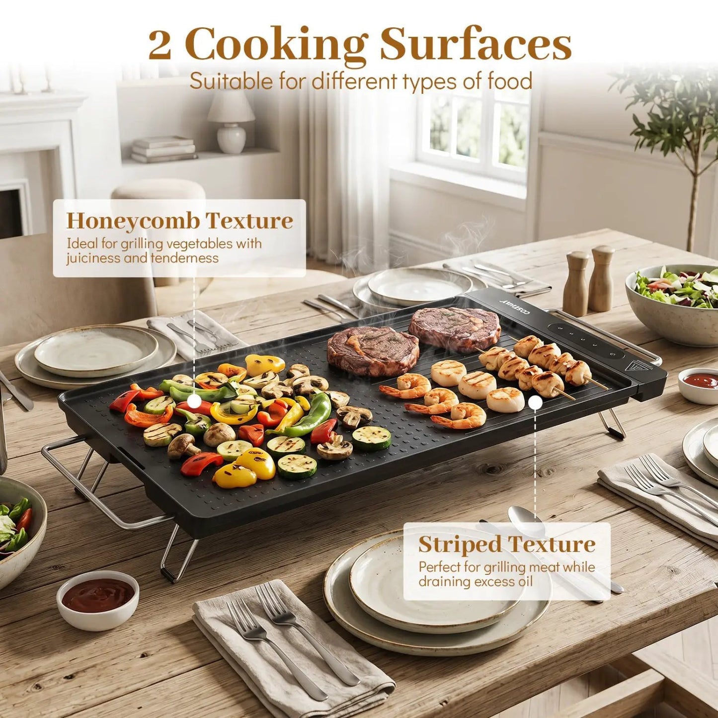 1300W Indoor Electric Grill with Removable Panel