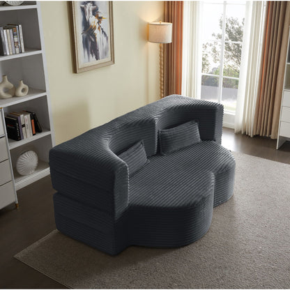 Floor sleeper sofa bed by HouseOfZazla in blue-gray ribbed fabric with 2 pillows on Tampa Home & Garden Store
