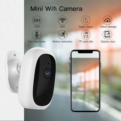 Security network camera, white housing with black front, wireless 720p mini cam with smartphone view on Tampa Home & Garden Store