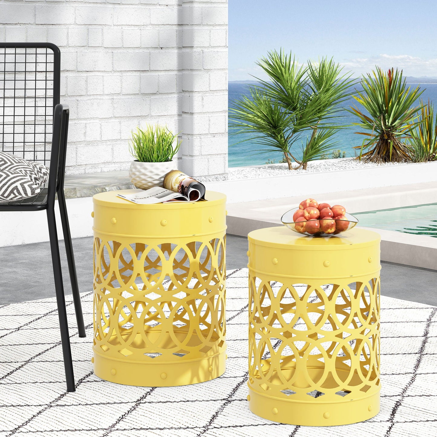 Outdoor Metal Side Tables Set of Two for Patio