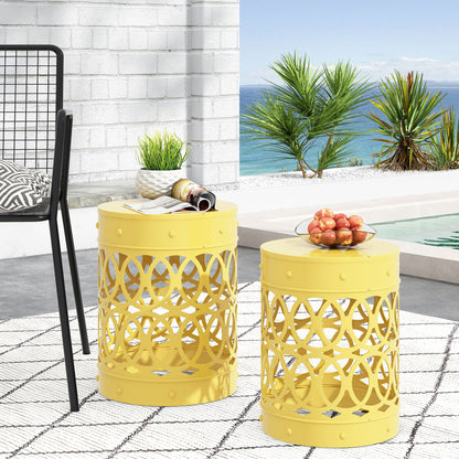 Outdoor Metal Side Tables Set of Two for Patio