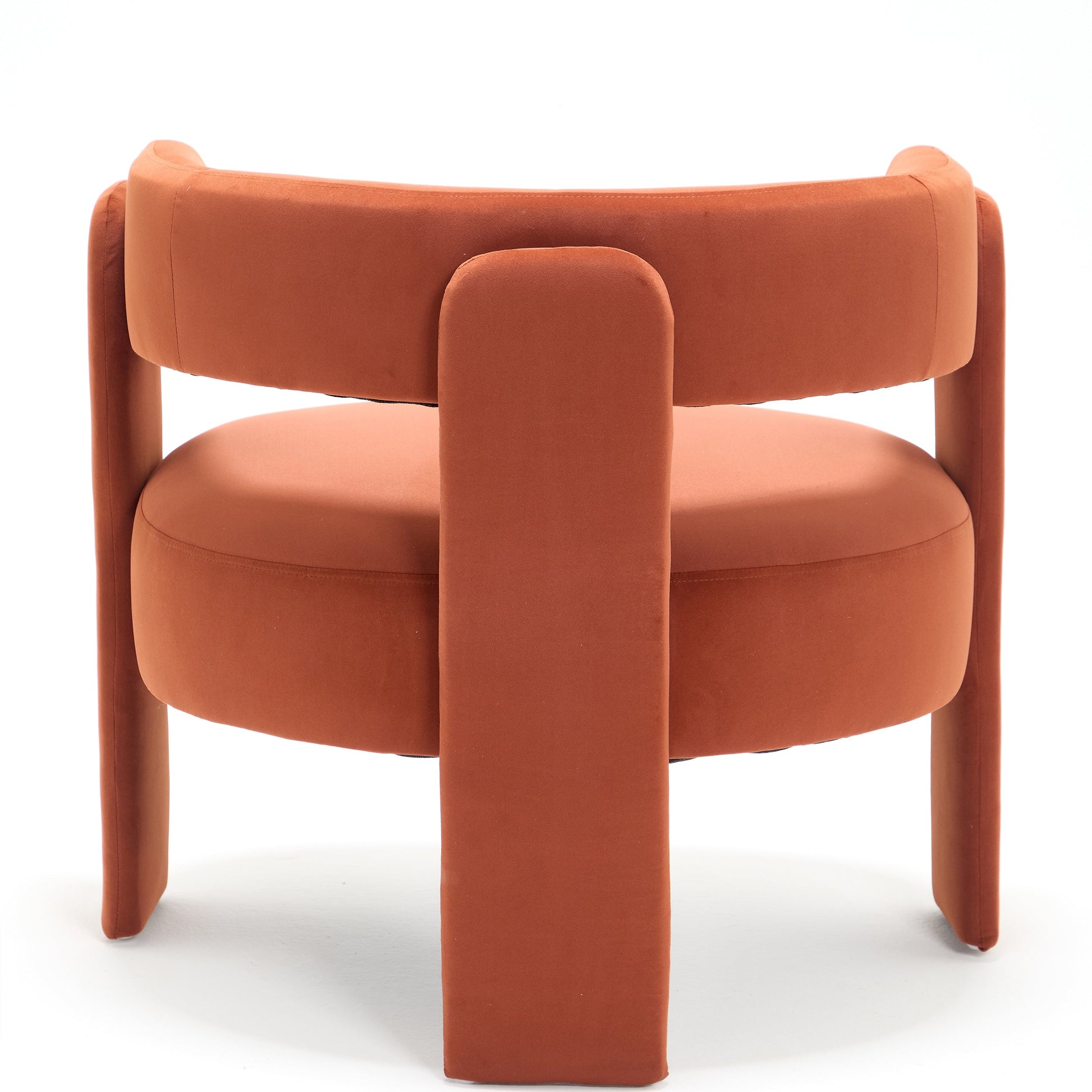 Velvet orange accent chair for living room, close-up of back and legs on Tampa Home & Garden Store