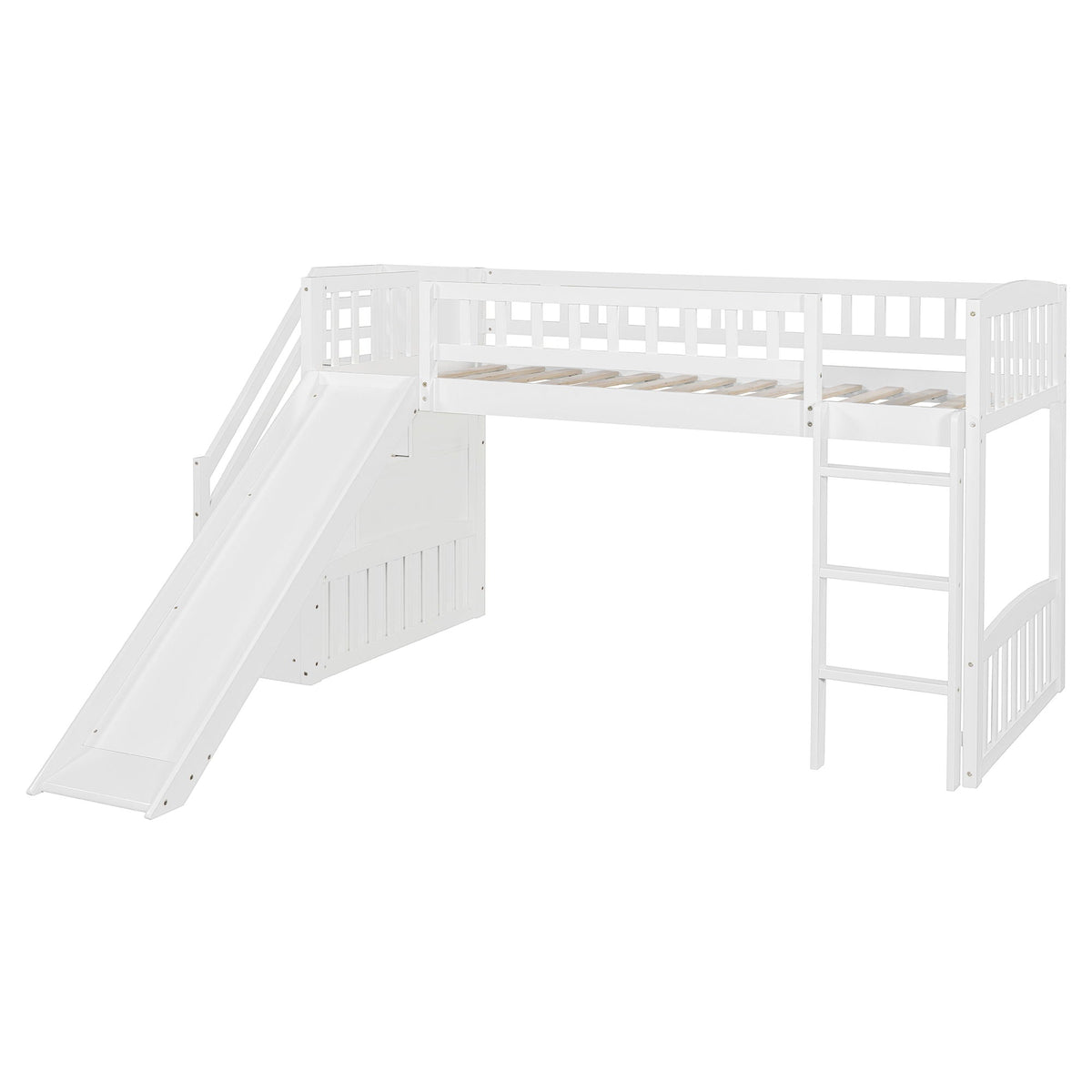 Loft Stairway Bed with 2 Drawers, white finish, convertible ladder and slide HouseOfZazla on Tampa Home & Garden Store