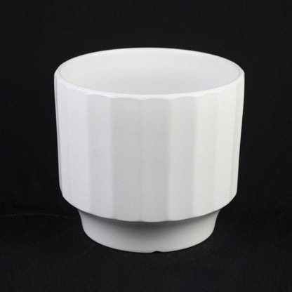 3-Piece White Stoneware Planter Set with Fluted Design
