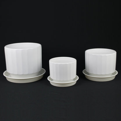 3-Piece White Stoneware Planter Set with Fluted Design - Tampa Home & Garden Store